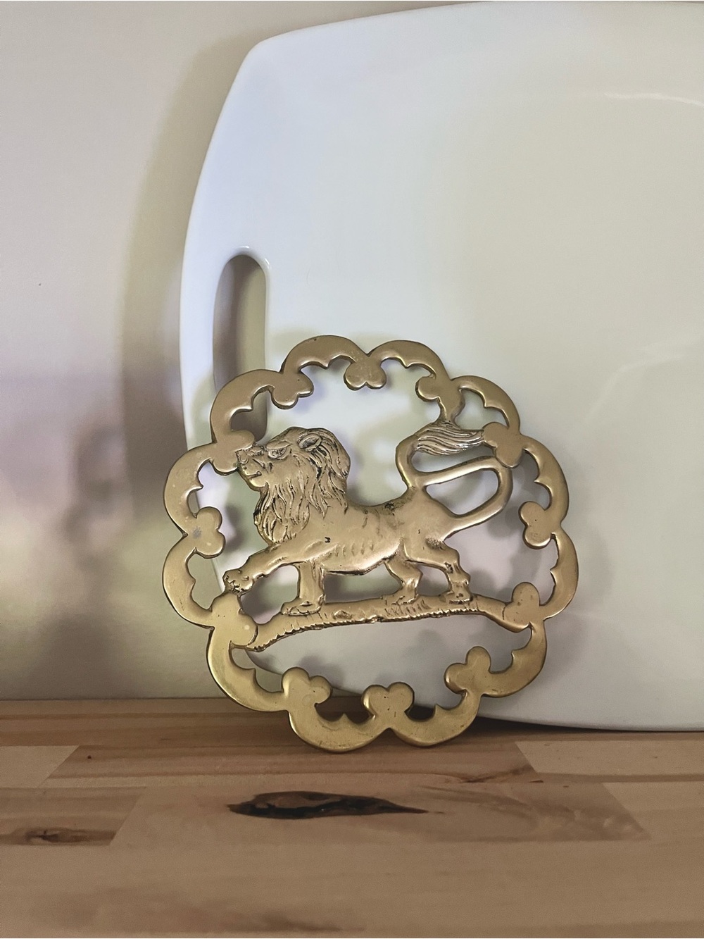 Vintage Brass Lion Trivet, Pot Holder, Kitchen Home Decor - Cottagecore